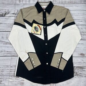 NWT VTG CUMBERLAND OUTFITTERS Western Button Shirt Women's S Black Beige White